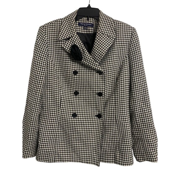 Rena Rowan Houndstooth Double-Breasted Blazer Jacket Size 12 - Picture 1 of 10